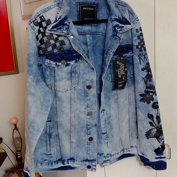 NWT Mens graphic denim jacket sz xxl - Picture 1 of 8